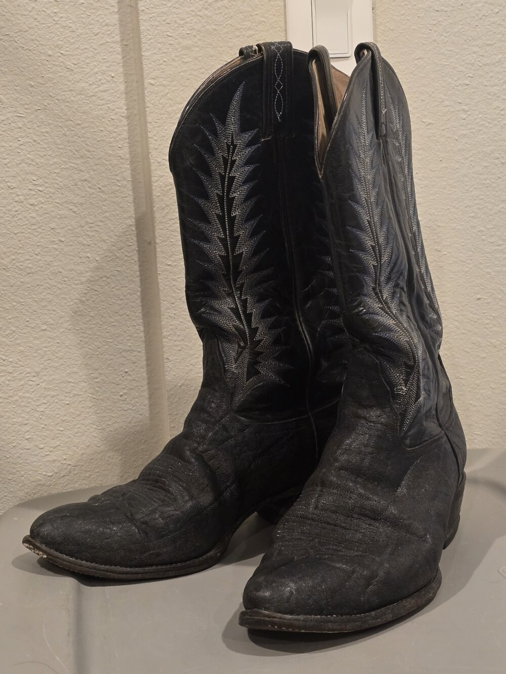 Tony Lama Cowboy Boots Exotic Line Black Elephant Leather Men's 10.5D Style 8612